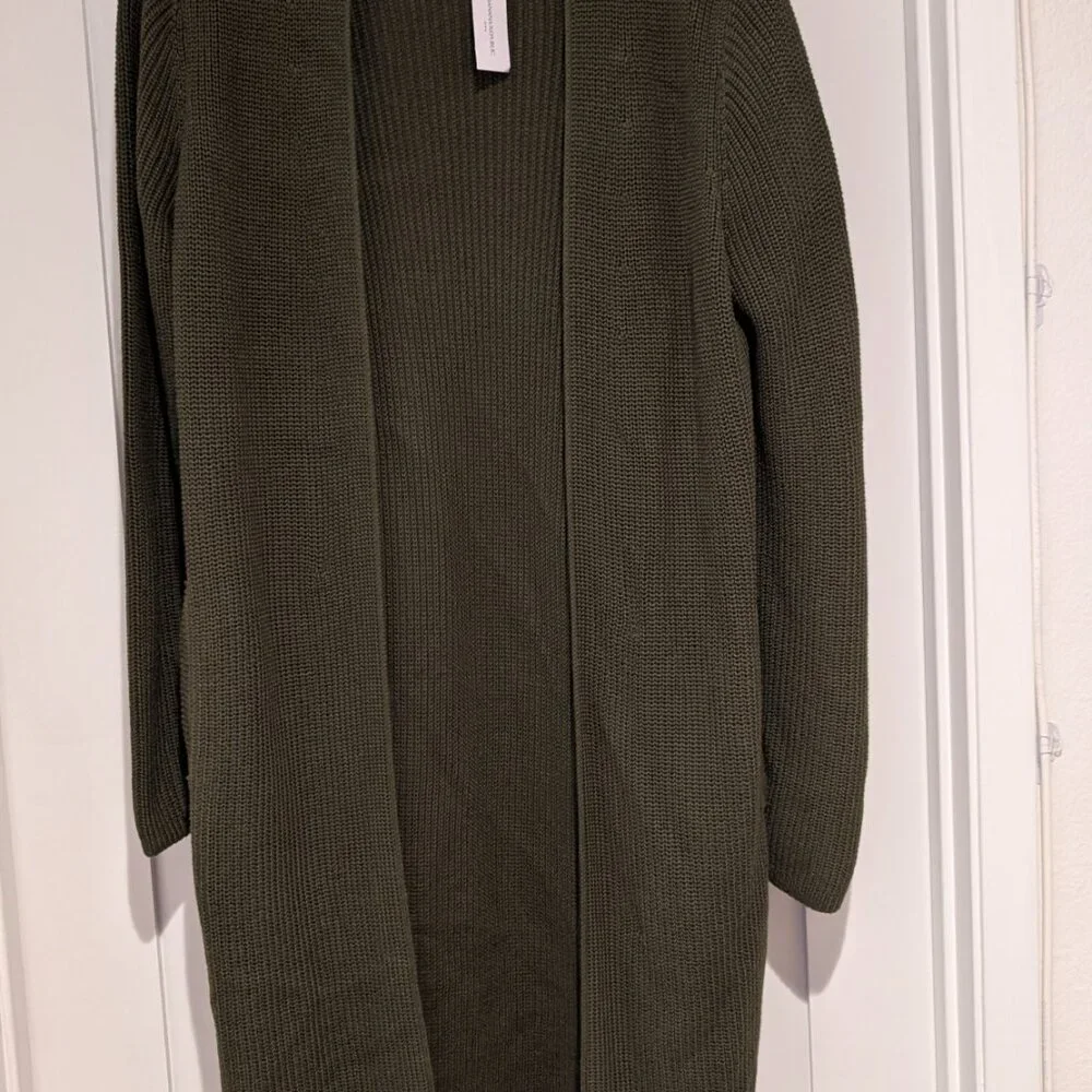Banana Republic Open-Front Cotton Cardigan - Size Small - Olive Green NWT - Picture 2 of 10